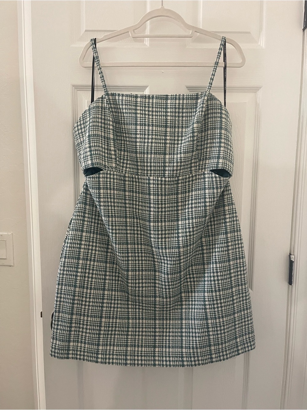 Forever 21 Green and White Plaid Spaghetti-Strap Mini Dress
